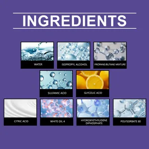 Detail showing ingredients of rust remover including citric acid and isopropyl alcohol