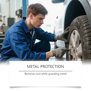 Professional auto technician applying metal protection and rust remover to car wheel