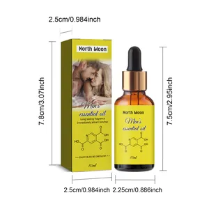 North Moon Men's Essential Oil 10ml with detailed bottle and packaging dimensions