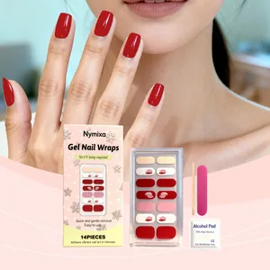 Professionelles Nymixa DIY Gel-Nagelfolien-Set in Rot und Rosa mit 14 Stück und Maniküre-Set