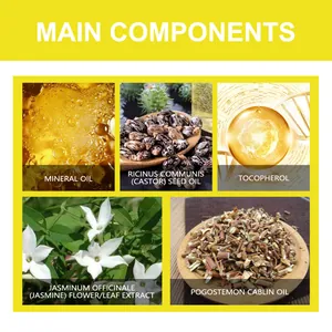 Detailed info graphic of pheromone body oil ingredients including jasmine and castor oil.