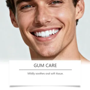 Détail d'un sourire blanc éclatant pour un dentifrice apaisant à la camélia
