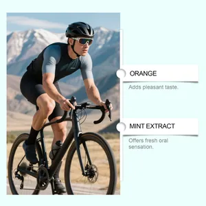 Outdoor cycling scene highlighting the refreshing orange and mint extract flavors