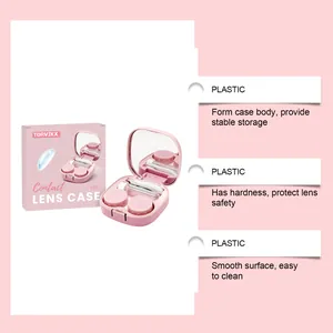 Roze draagbare contactlensdoosjes set met plastic materiaalgegevens en spiegel