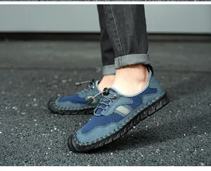 Chaussures de randonnée bleues en maille pour homme avec lacets à serrage rapide
