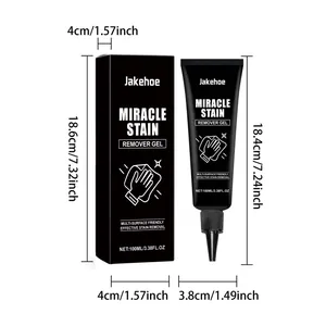 Détail du gel détachant miracle Jakehoe avec dimensions du tube de 100ml et de la boîte
