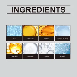 Detailed list of eye cream ingredients including Retinol and Glycerin with macro textures