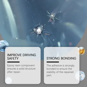 Detail showing car windshield crack repair effect with high strength epoxy resin
