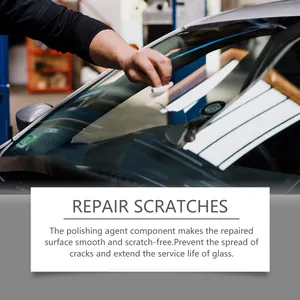 Close-up of car windshield glass scratch repair fluid application process for clarity
