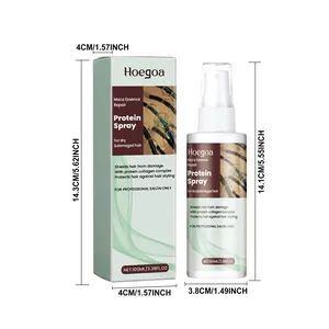 Dimensions of Hoegoa Maca Essence protein hair repair spray bottle and packaging box