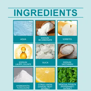 Natural ingredients infographic for teeth cleaning paint with lemon and peppermint