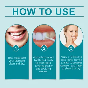 Visual guide showing three steps for applying tooth whitening paint for a brighter smile.