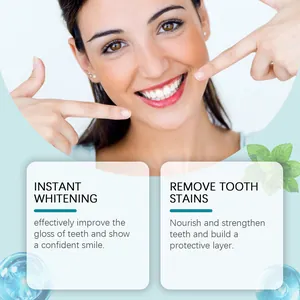 Model showing bright white teeth for instant whitening and stain removal dental care
