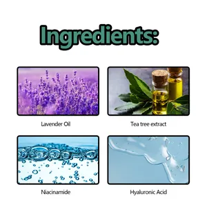 Vista dettagliata degli ingredienti come estratto di melaleuca e niacinamide per l'acne.