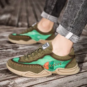 Men's Trendy Casual Splicing Sneakers Octopus Style Lightweight Breathable Walking Shoes Retro Patchwork Non-Slip Rubber Sole