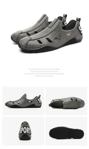 Vues détaillées de chaussures en cuir respirant pour hommes sous plusieurs angles différents.