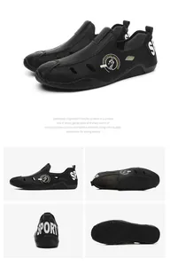 Vues détaillées sous plusieurs angles de mocassins en cuir noir respirant ajouré pour hommes