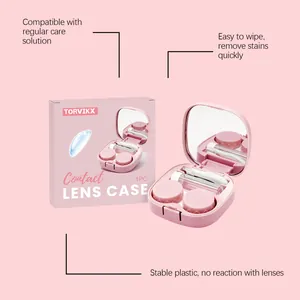 Draagbare roze contactlenshouder set inclusief spiegel, pincet en vloeistofflesje