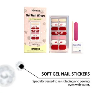 Detailansicht des Nymixa Soft-Gel-Nagelaufkleber-Sets mit entsprechendem Zubehör