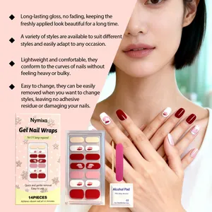 Detaillierte Ansicht der Nymixa Gel-Nagelfolien in Rot und Weiß mit Zubehör-Kit