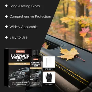 Detail des Auto-Schwarz-Kunststoff-Refurbisher-Sets mit Applikatorschwamm und Schutzhandschuhen.