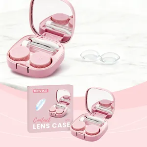 TORVIKX Draagbare Contactlenshouder Set Roze Plastic Opbergdoos Met Spiegel Pincet Zuigstick Oplossing Fles Voor Reis Thuis