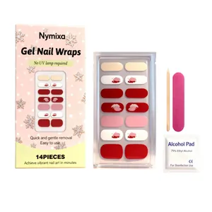 Nymixa 14er Set Soft-Gel Nagelsticker mit roten Herzmustern und DIY-Zubehör
