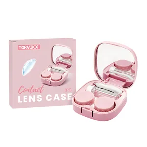 Roze draagbare contactlenshouder set met spiegel en verzorgingsaccessoires TORVIKX