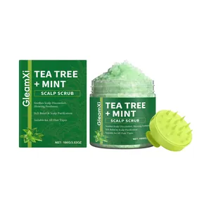 Coffret de gommage cuir chevelu GleamXi Tea Tree + Mint avec brosse de massage verte