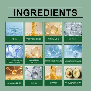 Detalle de la lista de ingredientes de la base cushion con manteca de karité pura