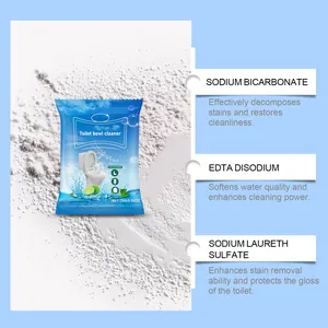 Détails de la poudre nettoyante pour WC montrant les ingrédients comme le bicarbonate