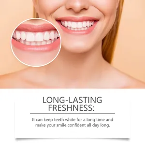 Primo piano di denti bianchi e brillanti con effetto freschezza a lunga durata dal gel