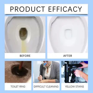 Poudre nettoyante efficace pour toilettes montrant les résultats avant et après taches