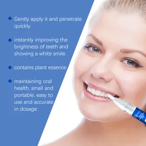 Vista macro dell'applicazione della penna sbiancante Oralhoe per un sorriso bianco