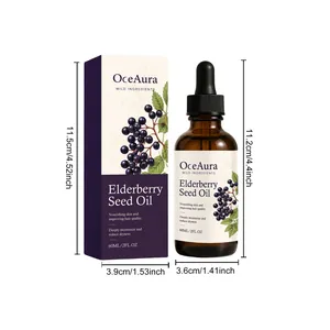 Detailed dimensions of OceAura Elderberry Seed Oil 60ml bottle and packaging box