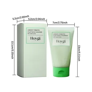 Detailed Green Tomato Clay Pack Cleanser dimensions showing tube and box packaging