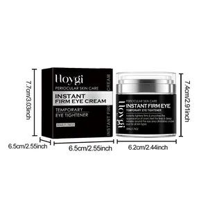 Detailed dimensions showing the Hoygi instant firm eye cream jar and packaging box