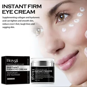 Macro view of Hoygi firming eye cream applied around eye area to reduce fine lines