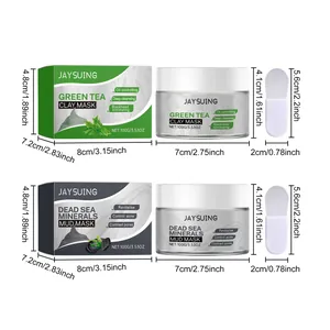 Abmessungen der JAYSUING Green Tea und Dead Sea Minerals Heilerde-Masken, je 100g.