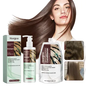 Detailweergave van Hoegoa Maca Essence shampoo en conditioner voor haaroherstel