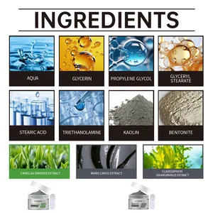 Professionelle Inhaltsstoffliste mit Kaolin und Extrakten für feuchtigkeitsspendende Maske