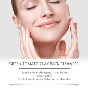 Promotional detail of gentle green tomato clay pack cleanser for sensitive skin
