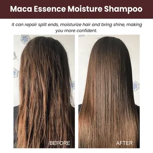 Gedetailleerde voor en na haarvergelijking na gebruik van Maca Essence Moisture Shampoo