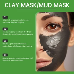 Detailansicht der Inhaltsstoffe von Schlammmasken wie Vitamin C, Kaolin und Aloe Vera.