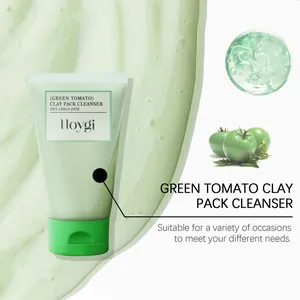 Detail view of Hoygi Green Tomato Clay Pack Cleanser showing its soft cream texture.