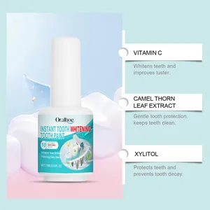 Detailed view of Oralhoe tooth whitening paint showing Vitamin C and Xylitol ingredients.
