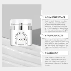 Detailweergave van collageencrème met ingrediënten zoals hyaluronzuur en niacinamide