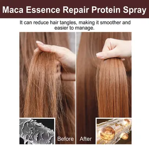 Before and after comparison of Maca essence protein spray for smoother hair repair