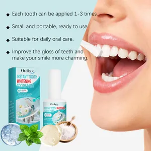 Detailed view of Oralhoe instant tooth whitening paint showing ingredients and usage