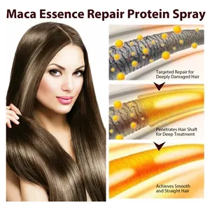 Visual detail of Maca Essence Protein Spray repairing hair shafts for smooth result